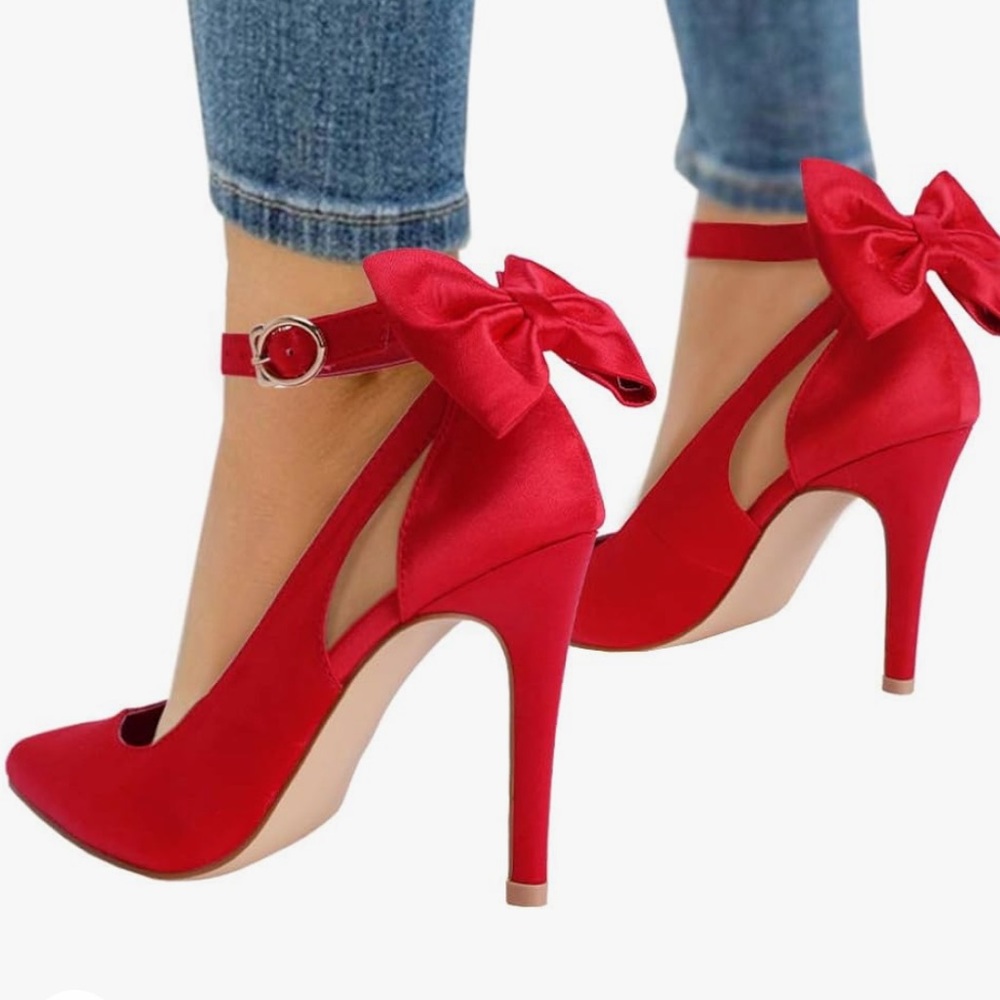 🌸 3 for 25 NWOT Fashare Womens Red High Heels With Bow Tie